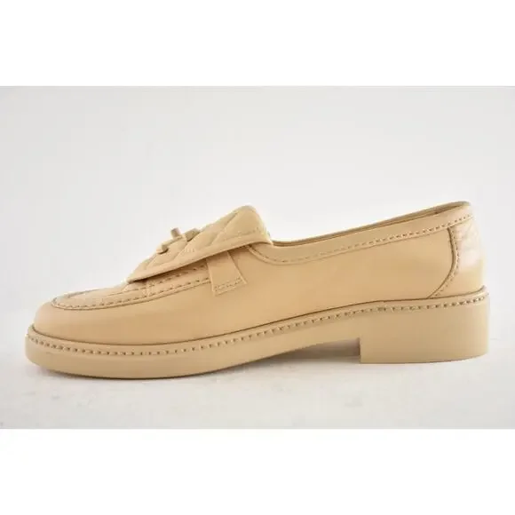 Chanel 24C Beige Leather Quilted Flap Turnlock CC Logo Moccasin Flat Loafer 38.5 - Picture 14 of 16